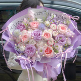 百花馆鲜花同城配送小时达玫瑰花满天星洋桔梗真花束生日礼物女友成人礼 【紫色物语】紫玫瑰花|dyr80