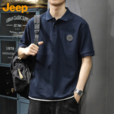 JEEP吉普短袖T恤男士夏季假两件Polo休闲衫宽松衣服男装 藏青色 2XL