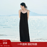 茵曼（INMAN）波西米亚吊带油画连衣裙女2026夏季新款度假裙子 黑色 M
