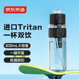 京东京造双饮口运动水壶tritan随行杯加厚防摔户外便携塑料水杯黑830ml