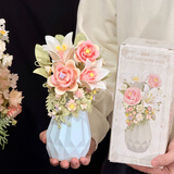 贝乐迪香槟玫瑰永生花积木盆栽DIY拼装玩具520情人节送男女孩生日礼物 百合心语+绿色花瓶【精美彩盒】