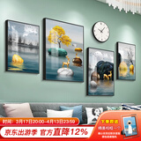 好久不见客厅装饰画现代简约沙发背景墙壁画轻奢大气四联组合挂画 石来运转(含挂钟) 小组合(建议2-2.5米墙)PS黑框