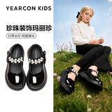 意尔康女童黑皮鞋 经典款珍珠蝴蝶结公主鞋学生表演软底单鞋黑色33