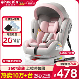 Heekin德国 儿童安全座椅汽车用0-4-12岁婴儿宝宝360度旋转ISOFIX硬接口 尊享粉(遮阳棚+上拉带+侧保护)