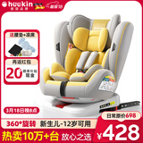 Heekin德国 儿童安全座椅汽车用0-4-12岁婴儿宝宝360度旋转ISOFIX硬接口 时尚黄(ISOFIX+360度旋转)