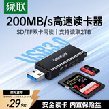 绿联USB3.0高速读卡器 多功能SD/TF二合一 支持电脑单反相机行车记录仪安防监控存储内存卡多卡多读
