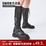 Semir官方正品时装靴女靴春秋季新款潮流休闲高帮系带机车靴长筒靴女 黑色 36