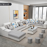 卡瑞龙 布艺沙发 简约现代客厅沙发大小户型简欧实木沙发组合整装家具 大户型U七件套（45D海绵版）不含茶柜 超纤三防纳米科技布（可擦洗）