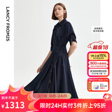 朗姿复古设计感气质休闲长裙高级感衬衫裙女裙子 藏蓝色 XL