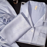 莫代尔高级感冰丝衬衫睡衣女春秋款长袖2026年新款仿真夏季丝家居服套装 礼盒装吸湿透气：雾霾蓝  L 建议体重100-120斤