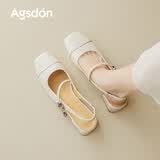 奥古狮登（Agsdon）包头凉鞋女夏季新款职场优雅方头粗跟一字扣凉鞋女后空凉鞋 米 37