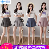 半身裙女短裙春夏秋冬季高腰格子百褶裙女士A字学生裙子学院风裙子 深灰格 S