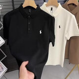 驰桓潮牌轻奢小战马刺绣polo衫男士夏季新款短袖修身商务高端T恤上衣 PL01黑色白标【Polo领高版本刺绣】 XL 建议125-140斤