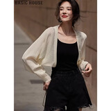 百家好（Basic House）百家好镂空冰丝防晒开衫针织披肩吊带裙外搭女2026夏 杏色 L