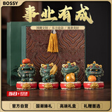 BOSSY故宫风文创招财石狮子好事发生桌面摆件开业乔迁生日商务高端礼物 事业有成【彩金】+底座+礼盒