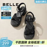 百丽（Belle）满钻条带繁星休闲凉鞋女商场款厚底凉鞋A9S2DBL4预售 黑色 34 (220mm)