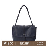 裘真复古001邮差包女单肩通勤大容量斜挎包植鞣头层牛皮包 蓝色-大号