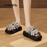 妙丽（Millies）拖鞋女外穿仙女风厚底露趾一字带2026夏季新款百搭松糕轻便凉拖鞋 银灰色 跟高5cm 37