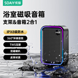 索爱（soaiy）SI758磁吸音响浴室小音箱8级防水无线蓝牙音箱便携户外播放器高音质低音炮小方块小金砖礼物 黑色