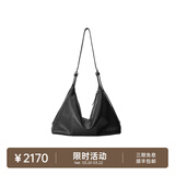 裘真【明星同款】植鞣牛皮羊皮双耳hobo单肩斜挎大容量包包女 黑色-(牛皮）