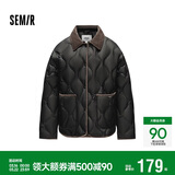 森马（Semir）羽绒服女中长款轻薄拼接灯芯绒翻领2024冬季三防外套109724113004