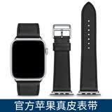 istrap适用苹果手表表带S11/10/9/8/7/6/SE真皮表带ultra3/2原装牛皮apple watch手表带iWatch腕带男女士 黑色黑线丨银色配件 44/45/46MM表盘【适用Wa