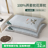 艾薇荞麦枕头夏季100%荞麦壳带冰丝枕套枕芯一个装 叶子灰 35*55cm