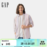 GAP男装春季经典基础款纯棉翻领长袖衬衫常规上衣美版488512 彩色条纹 S 美码 M亚洲码175/92A