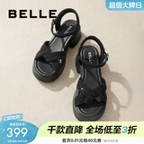 百丽（Belle）满钻条带繁星休闲凉鞋女商场款厚底凉鞋A9S2DBL4预售 黑色 36 (230mm)