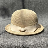 云见森知优雅有型卷边小礼帽女夏天淑女遮阳帽子韩版潮草编渔夫帽出游草帽 米色-卷边小礼帽