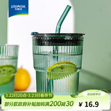乐唯诗（LOVWISH）玻璃杯高颜值水杯透明玻璃牛奶杯带把ins风奶茶杯早餐杯茶杯 墨绿竹节吸管杯-380ml1只