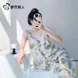 都市丽人夏上新国风绵绸性感吊带睡衣女春夏薄款凉感人造棉外穿家居服套装