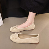 劾凿单鞋女春秋季新款浅口百搭豆豆鞋软底乐福鞋时尚百搭配裙子平底鞋 DM-天姿芬&5116-1米色(绒面） 37