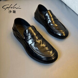 沙驰（SATCHI）真皮休闲皮鞋男款2026新款男士鞋子一脚蹬男鞋开车软底豆豆鞋 黑色(真牛皮) 41 标准皮鞋尺码