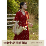 独束大码女装法式小翻领连衣裙女夏季新款遮肉显瘦雪纺裙子 红色 M （尺码：1）