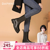 达芙妮官方马丁靴女加绒2026秋冬爆款烟筒靴子女英伦风中筒切尔西女靴 黑色（中筒-5cm跟高） 37