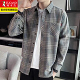 啄木鸟格子衬衫男士装2026春秋季最新款外套休闲长袖冬加绒衬衣外穿衣服 2108灰色 XL