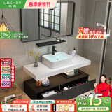 勒臣实木北欧浴室柜组合酒店风小户型大理石台上盆卫生间洗漱台洗脸盆 主柜+黑烤漆方镜70cm