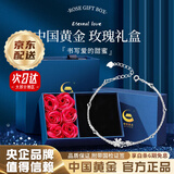 中国黄金（CHINA GOLD）浪漫樱花手链S925银双层轻奢小银珠转运珠手饰母亲节生日礼物 樱花手链【白金色-玫瑰礼盒】