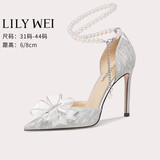 Lily Wei【花嫁】水晶高跟凉鞋18岁成年礼女鞋情人节礼物生日礼物送女友 银色格利特【跟高6cm】 38