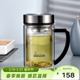 希诺双层玻璃杯男家用商务办公水杯带手柄泡茶杯子XN-9320 290mL