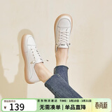 ZHR休闲鞋女真牛皮可踩脚果冻底女鞋学生舒适百搭运动免系带平底小白鞋女 A77 米色 38 