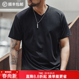 马登工装Sorona凉感速干T恤男夏季v领正肩短袖索罗娜纯色轻奢体恤上衣 炭黑色 L