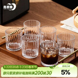 青苹果耐热玻璃咖啡杯300ml6只装 家用玻璃水杯 竖纹茶杯洋酒杯啤酒杯