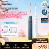 飞利浦（PHILIPS）Sonicare电动牙刷钻石3系 6730升级官方旗舰店送父母男生女生成人情侣套装生日礼物 蓝白双支情侣装