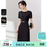 尚都比拉设计感拼接连衣裙夏季高级感气质百褶裙小个子中长裙子 雅黑色 M