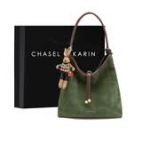 CHASEL&KARIN包包女包磨砂托特包2026新款上课通勤水桶包 生日礼物送女友 绿色磨砂【配送玩偶挂件】