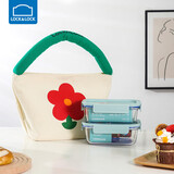 乐扣乐扣（LOCK&LOCK）清新玻璃保鲜盒微波饭盒三件套(630ml*2+便当包)LNG428S601薄荷绿