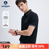 Navigare意大利小帆船男士POLO衫夏季凉感短袖体恤衫抗菌休闲翻领T恤男 暗夜黑 2XL
