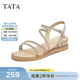 他她（TATA）绝美坡跟凉鞋女外穿一字带时装凉鞋秋季新款7UA03BL4 金色 39